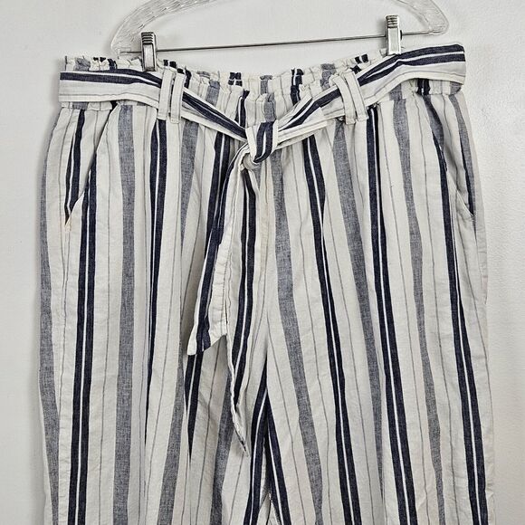 ANA Womens 2X White Blue Striped Linen Blend Wide Leg Crop Pants Belt Pull On - Picture 2 of 13